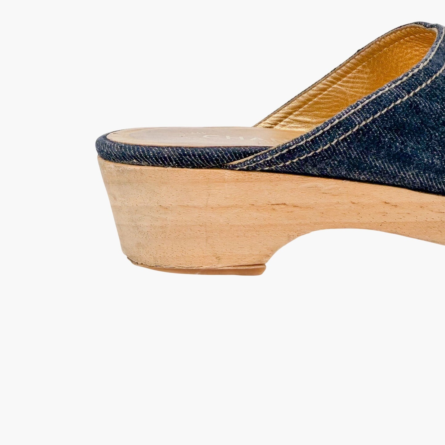 Chanel Denim CC Clogs Blue Platform Size 41