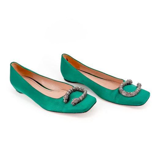 Gucci Dionysus Tiger Head Ballet Flats Green Size 37