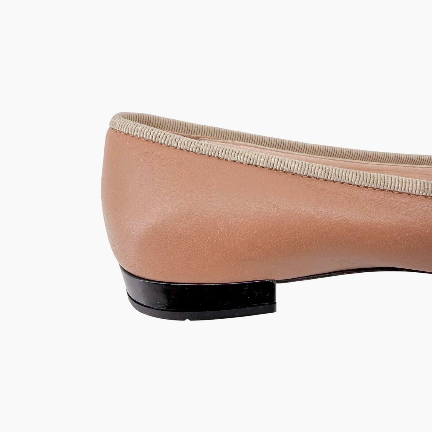 Prada Cap Toe Ballet Flats Beige Black Leather Size 38