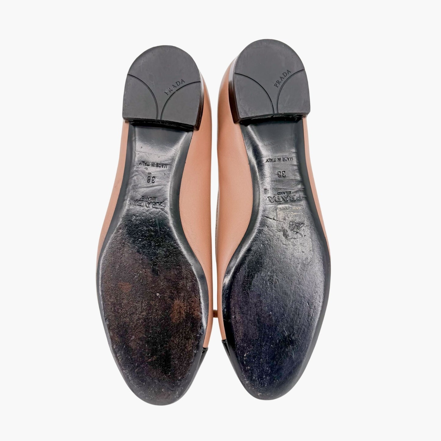 Prada Cap Toe Ballet Flats Beige Black Leather Size 38