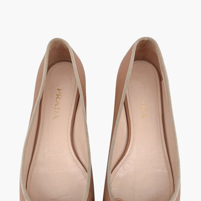 Prada Cap Toe Ballet Flats Beige Black Leather Size 38