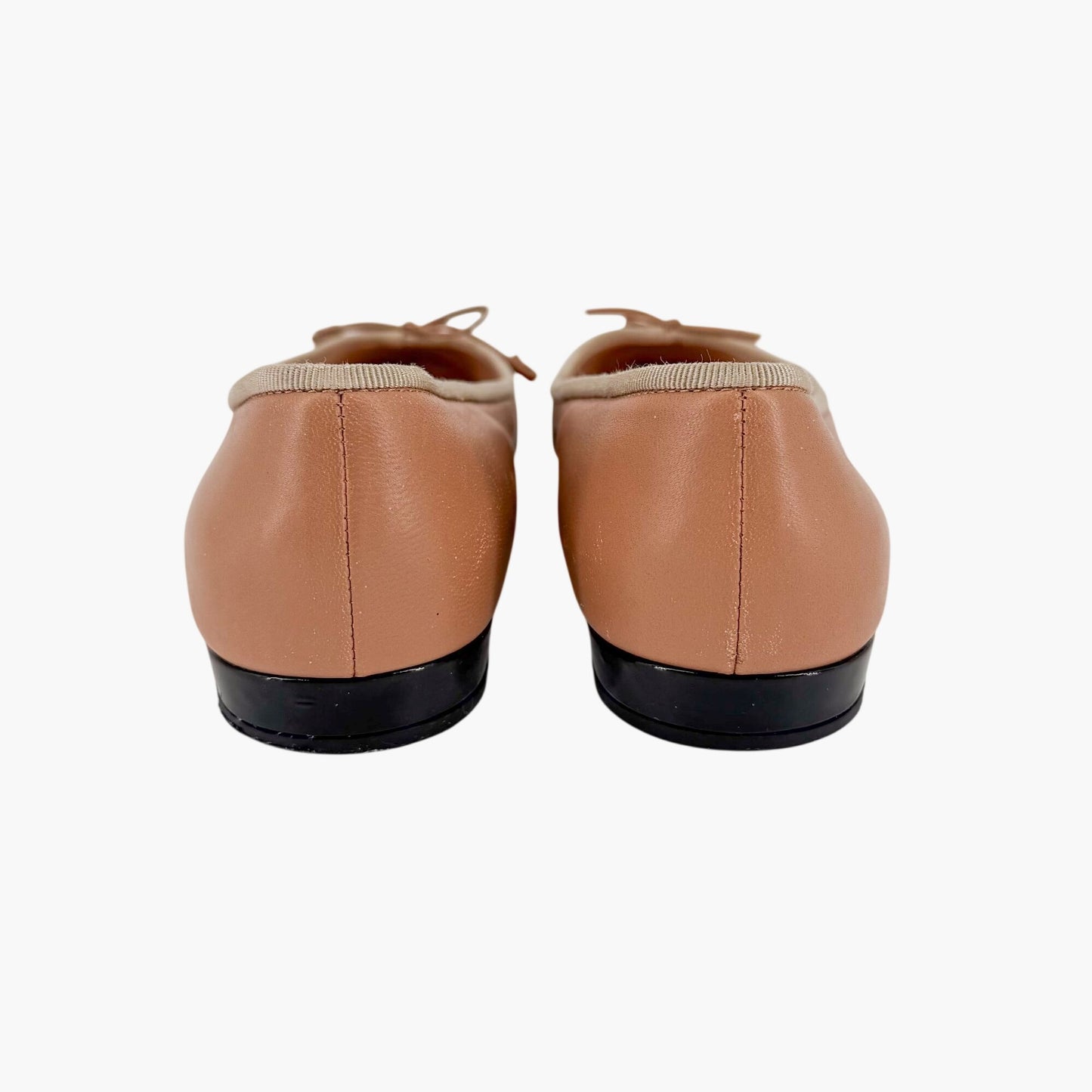 Prada Cap Toe Ballet Flats Beige Black Leather Size 38