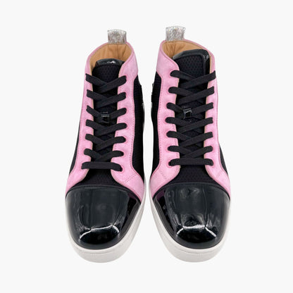 Christian Louboutin Louis Orlato High-Top Sneakers in Black Mesh & Pink Suede – Size 39.5
