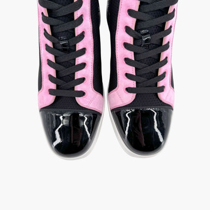 Christian Louboutin Louis Orlato High-Top Sneakers in Black Mesh & Pink Suede – Size 39.5