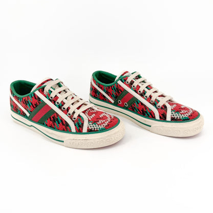 Gucci Tennis 1977 Houndstooth Sneakers in Red & Green Fabric Size 37.5