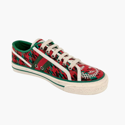 Gucci Tennis 1977 Houndstooth Sneakers in Red & Green Fabric Size 37.5