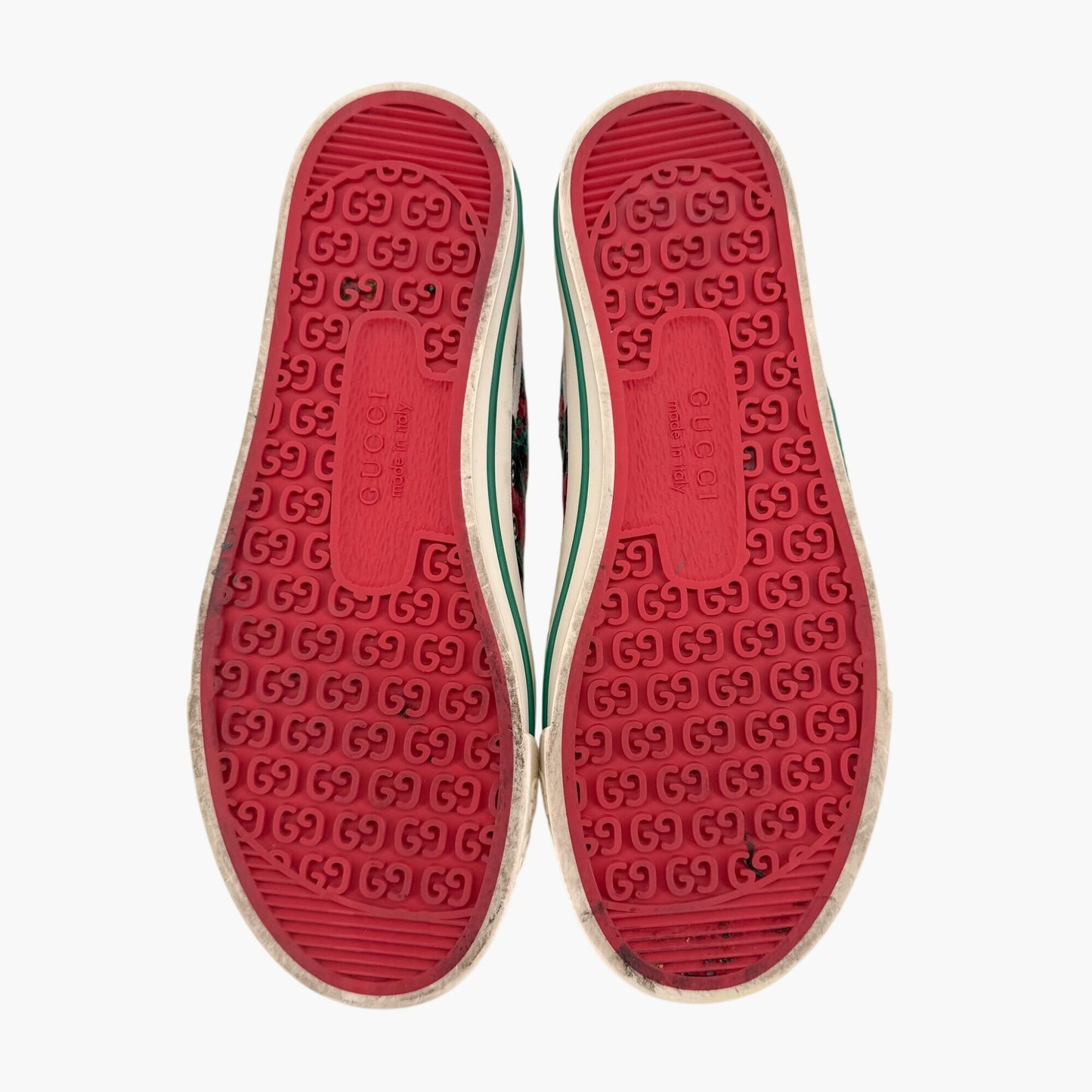 Gucci Tennis 1977 Houndstooth Sneakers in Red & Green Fabric Size 37.5