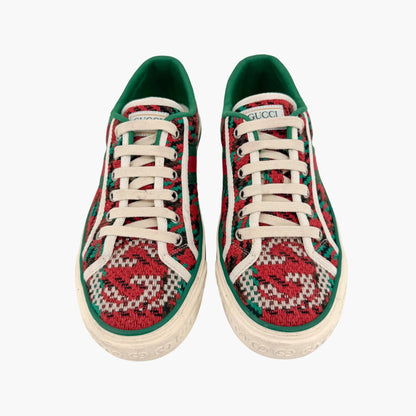 Gucci Tennis 1977 Houndstooth Sneakers in Red & Green Fabric Size 37.5
