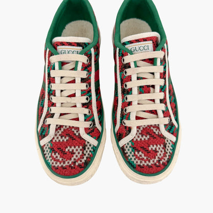 Gucci Tennis 1977 Houndstooth Sneakers in Red & Green Fabric Size 37.5