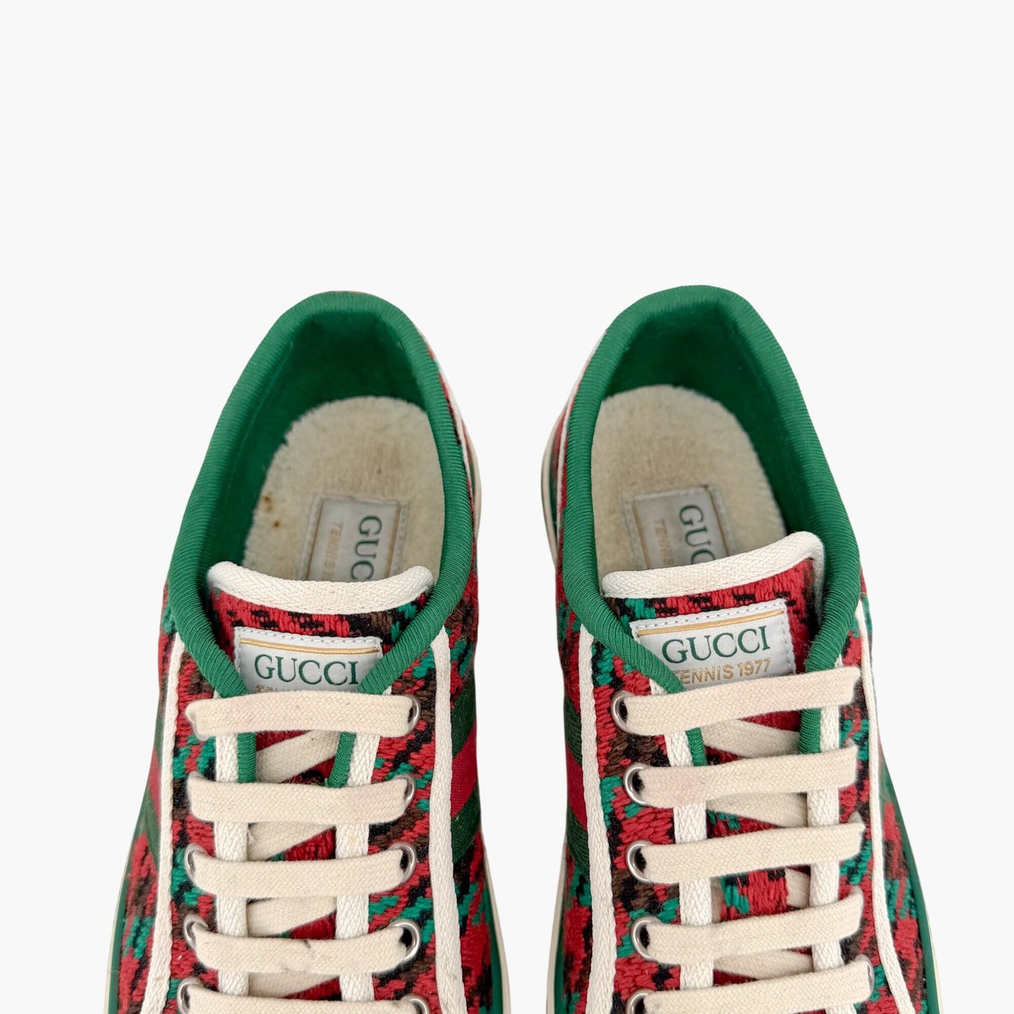 Gucci Tennis 1977 Houndstooth Sneakers in Red & Green Fabric Size 37.5