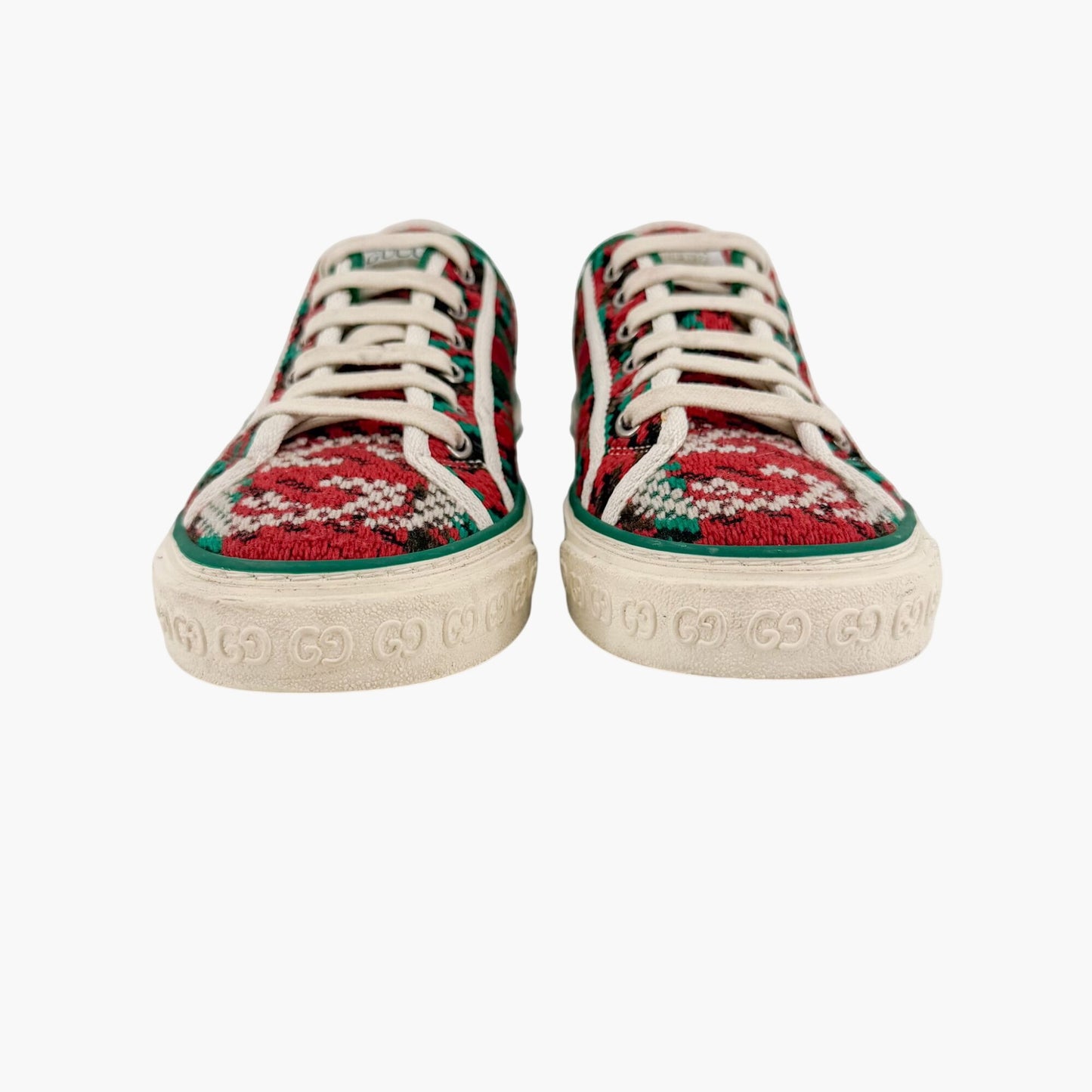 Gucci Tennis 1977 Houndstooth Sneakers in Red & Green Fabric Size 37.5