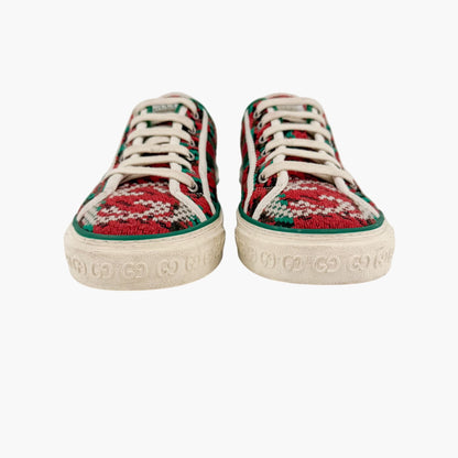 Gucci Tennis 1977 Houndstooth Sneakers in Red & Green Fabric Size 37.5