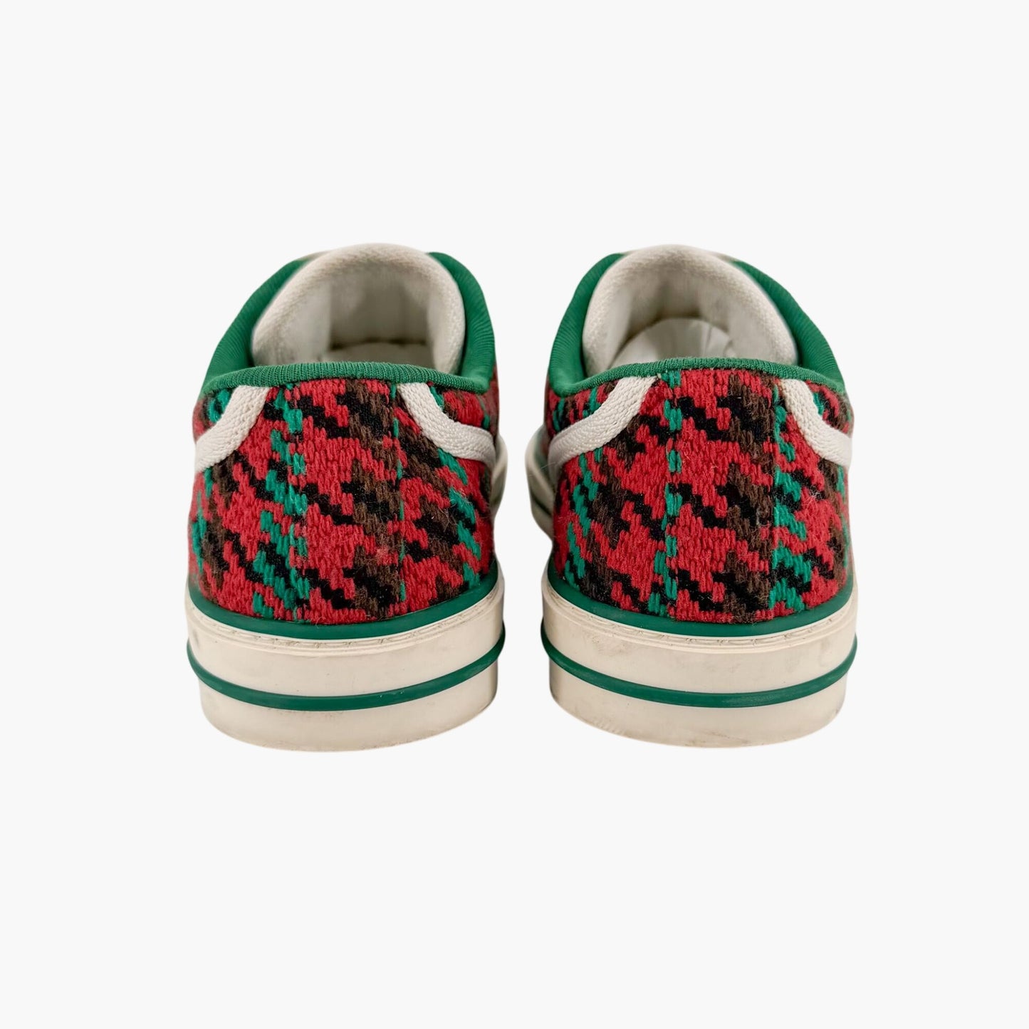 Gucci Tennis 1977 Houndstooth Sneakers in Red & Green Fabric Size 37.5