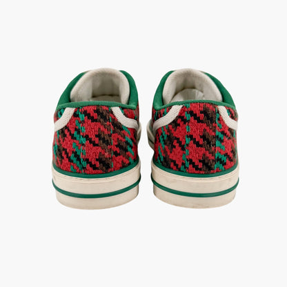 Gucci Tennis 1977 Houndstooth Sneakers in Red & Green Fabric Size 37.5