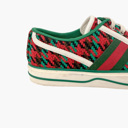 Gucci Tennis 1977 Houndstooth Sneakers in Red & Green Fabric Size 37.5