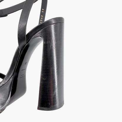 Saint Laurent Platz Platform Sandals Black Leather Size 39