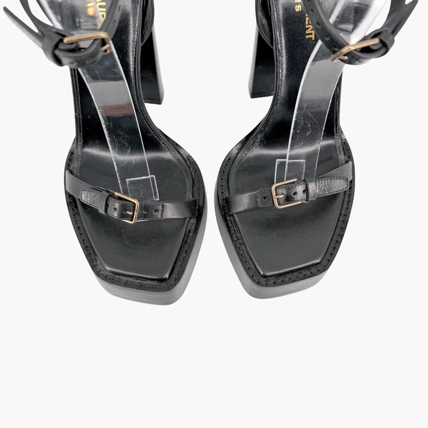 Saint Laurent Platz Platform Sandals Black Leather Size 39