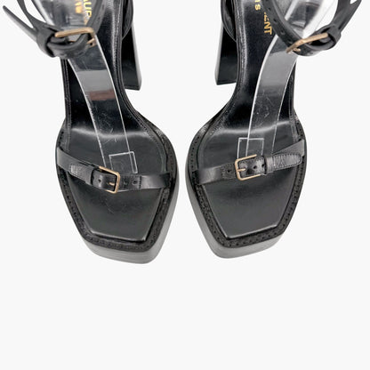 Saint Laurent Platz Platform Sandals Black Leather Size 39