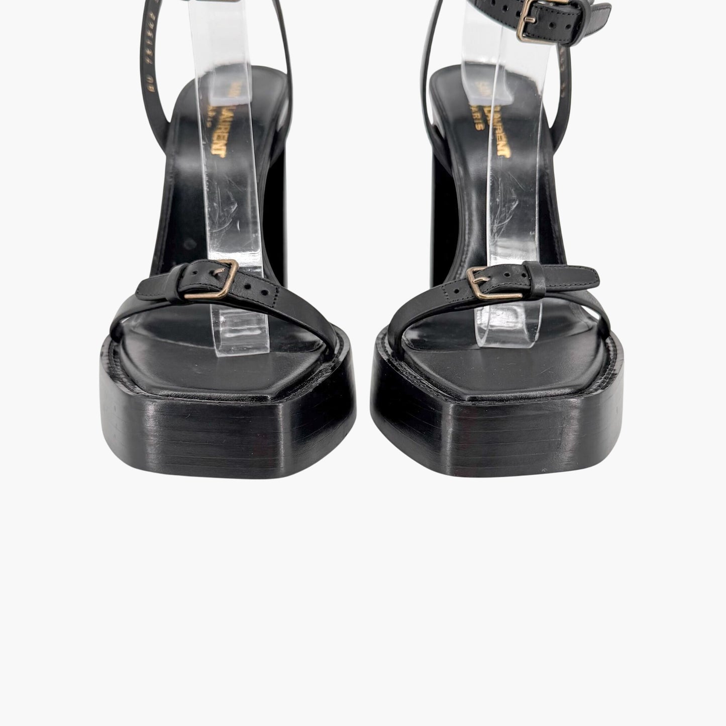 Saint Laurent Platz Platform Sandals Black Leather Size 39