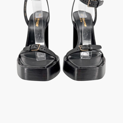 Saint Laurent Platz Platform Sandals Black Leather Size 39