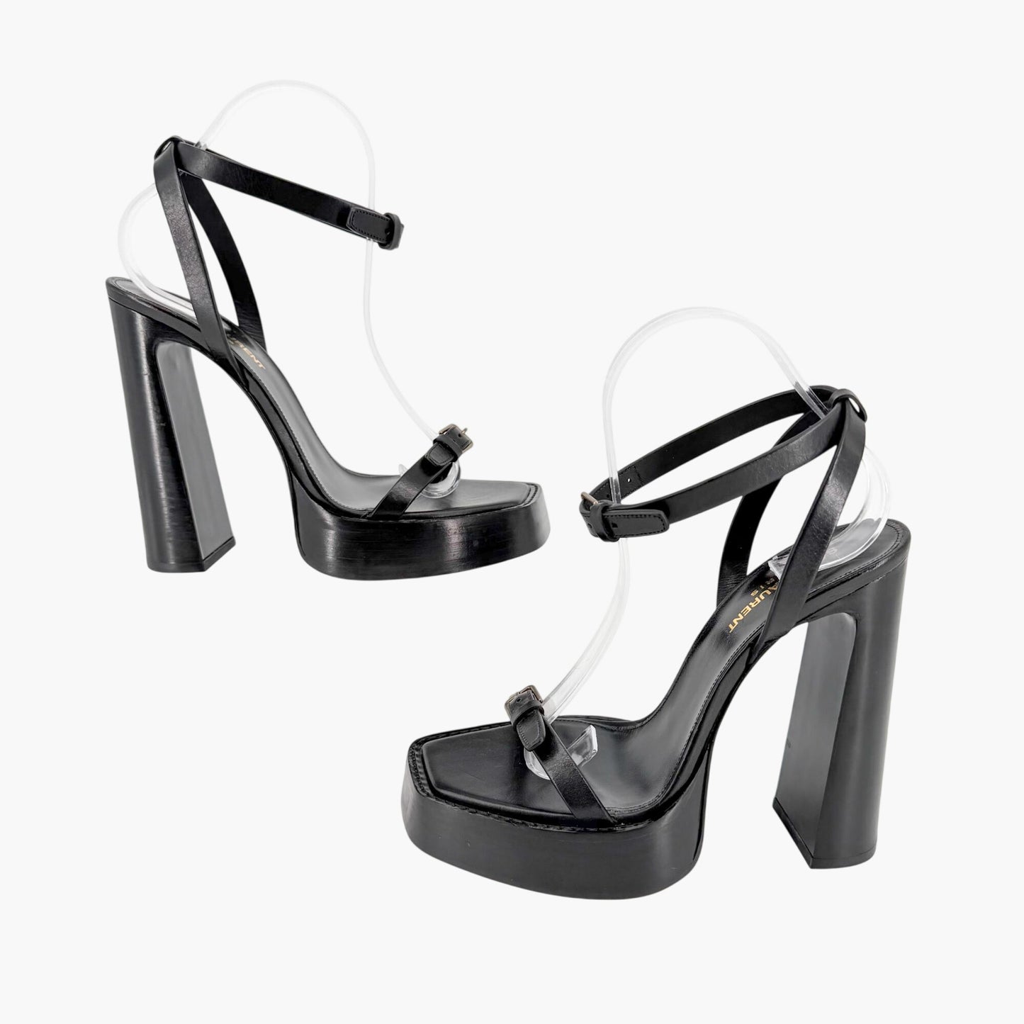 Saint Laurent Platz Platform Sandals Black Leather Size 39