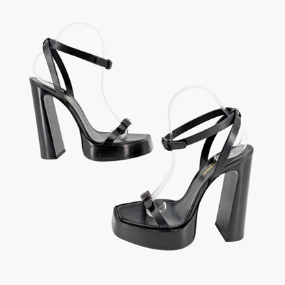 Saint Laurent Platz Platform Sandals Black Leather Size 39