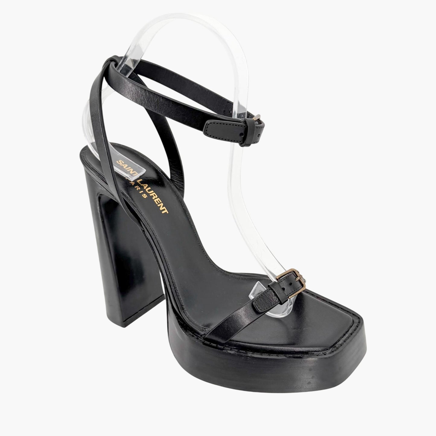 Saint Laurent Platz Platform Sandals Black Leather Size 39