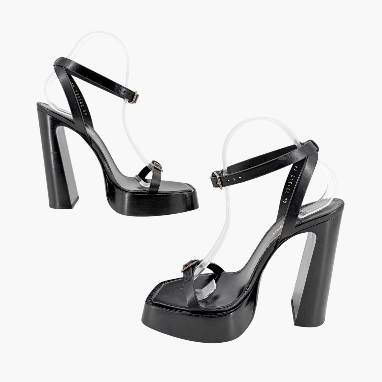 Saint Laurent Platz Platform Sandals Black Leather Size 39