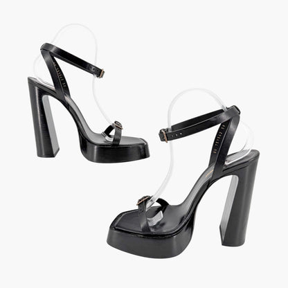 Saint Laurent Platz Platform Sandals Black Leather Size 39