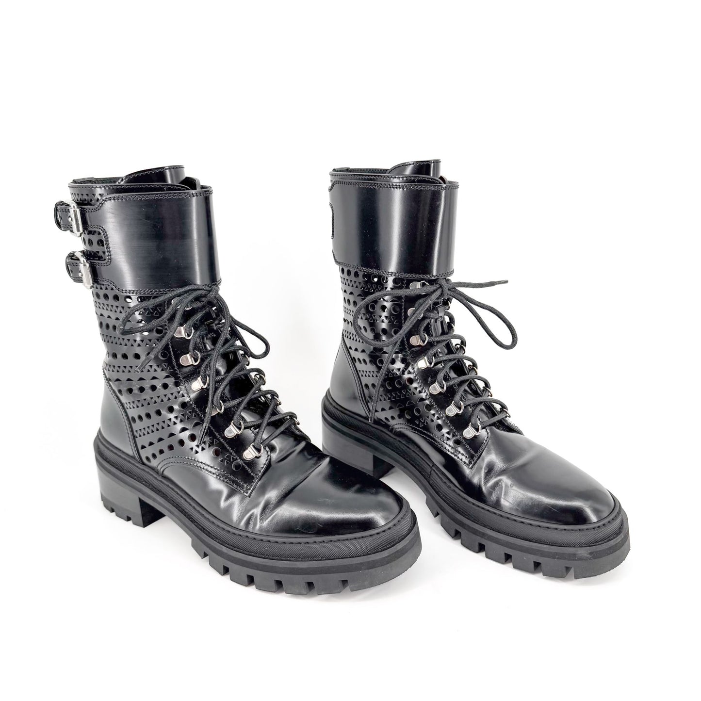 Alaïa Laser Cut Military Combat Boots Black Size 37