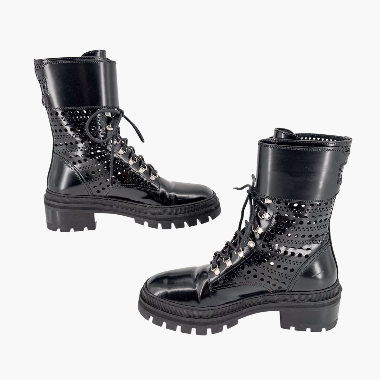 Alaïa Laser Cut Military Combat Boots Black Size 37