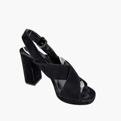 Prada Cross Strap Platform Sandals Black Suede Size 37.5