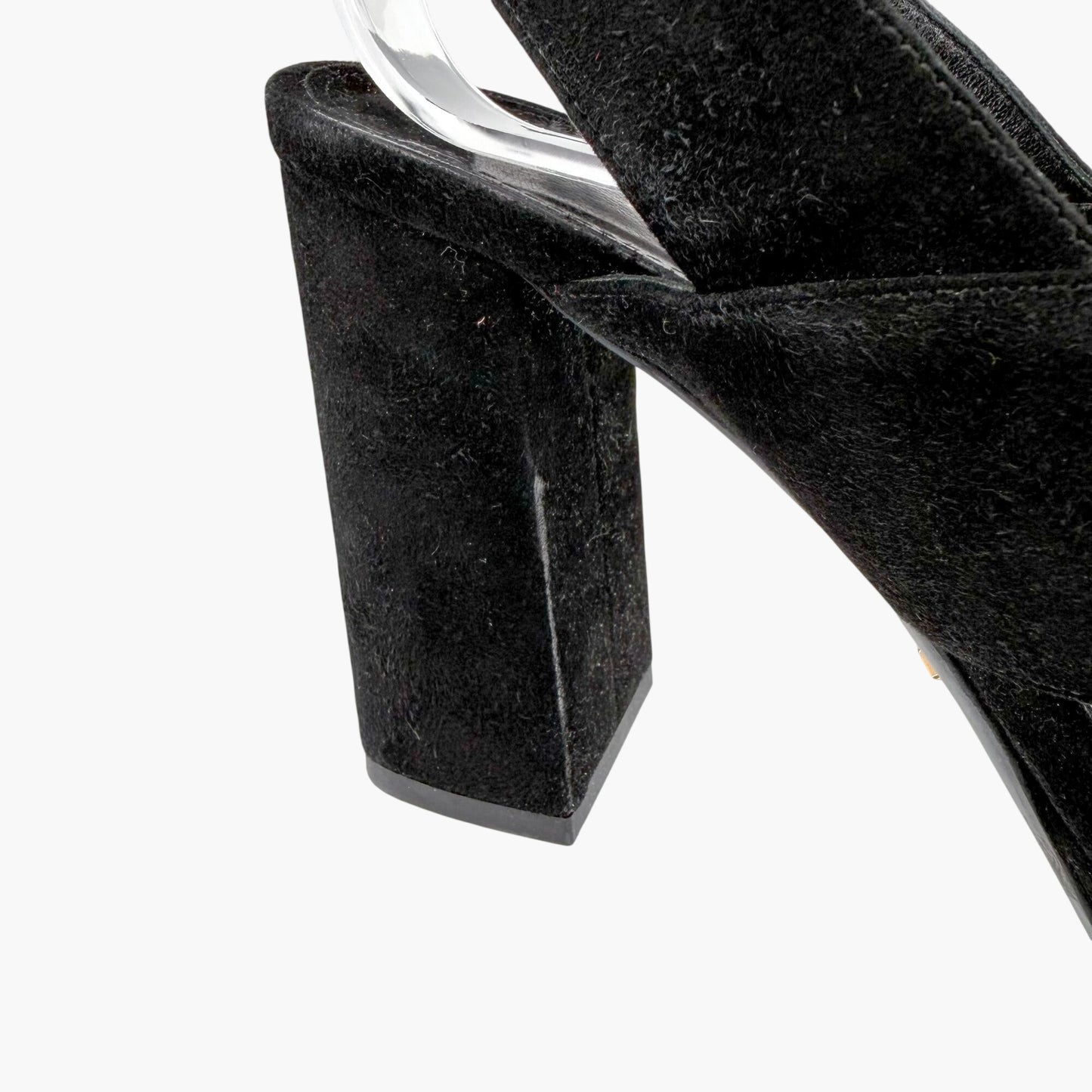 Prada Cross Strap Platform Sandals Black Suede Size 37.5