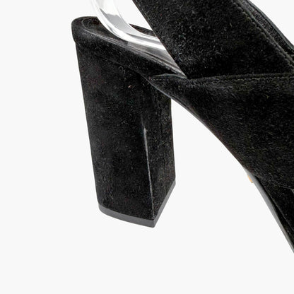 Prada Cross Strap Platform Sandals Black Suede Size 37.5