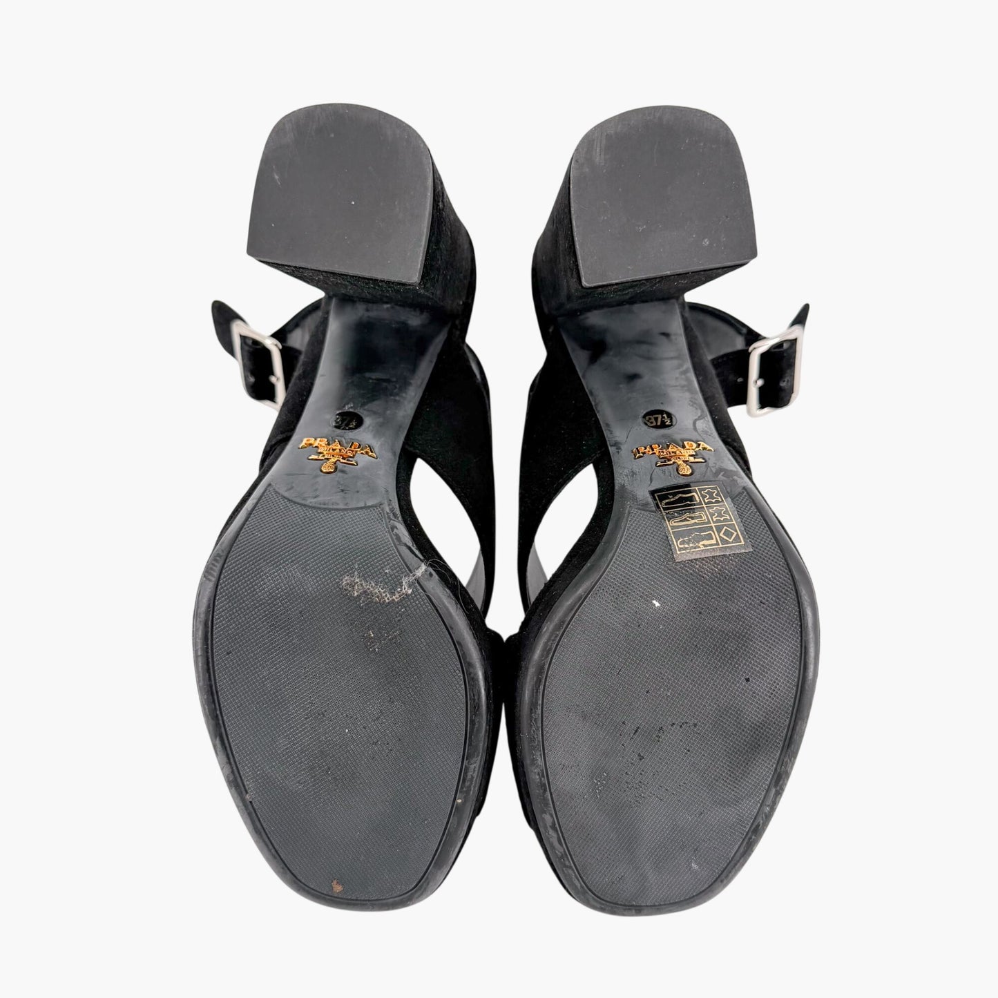 Prada Cross Strap Platform Sandals Black Suede Size 37.5