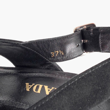 Prada Cross Strap Platform Sandals Black Suede Size 37.5