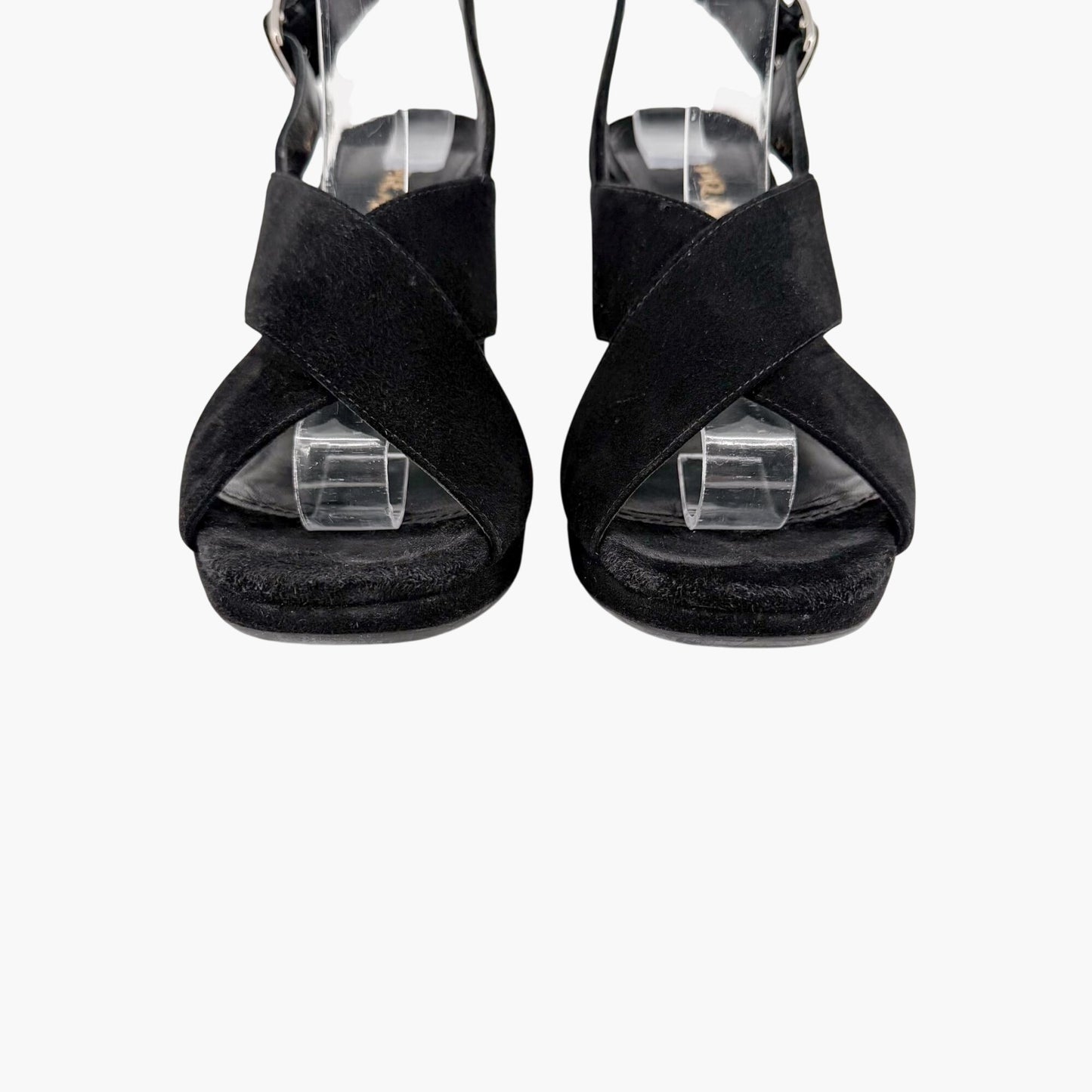 Prada Cross Strap Platform Sandals Black Suede Size 37.5