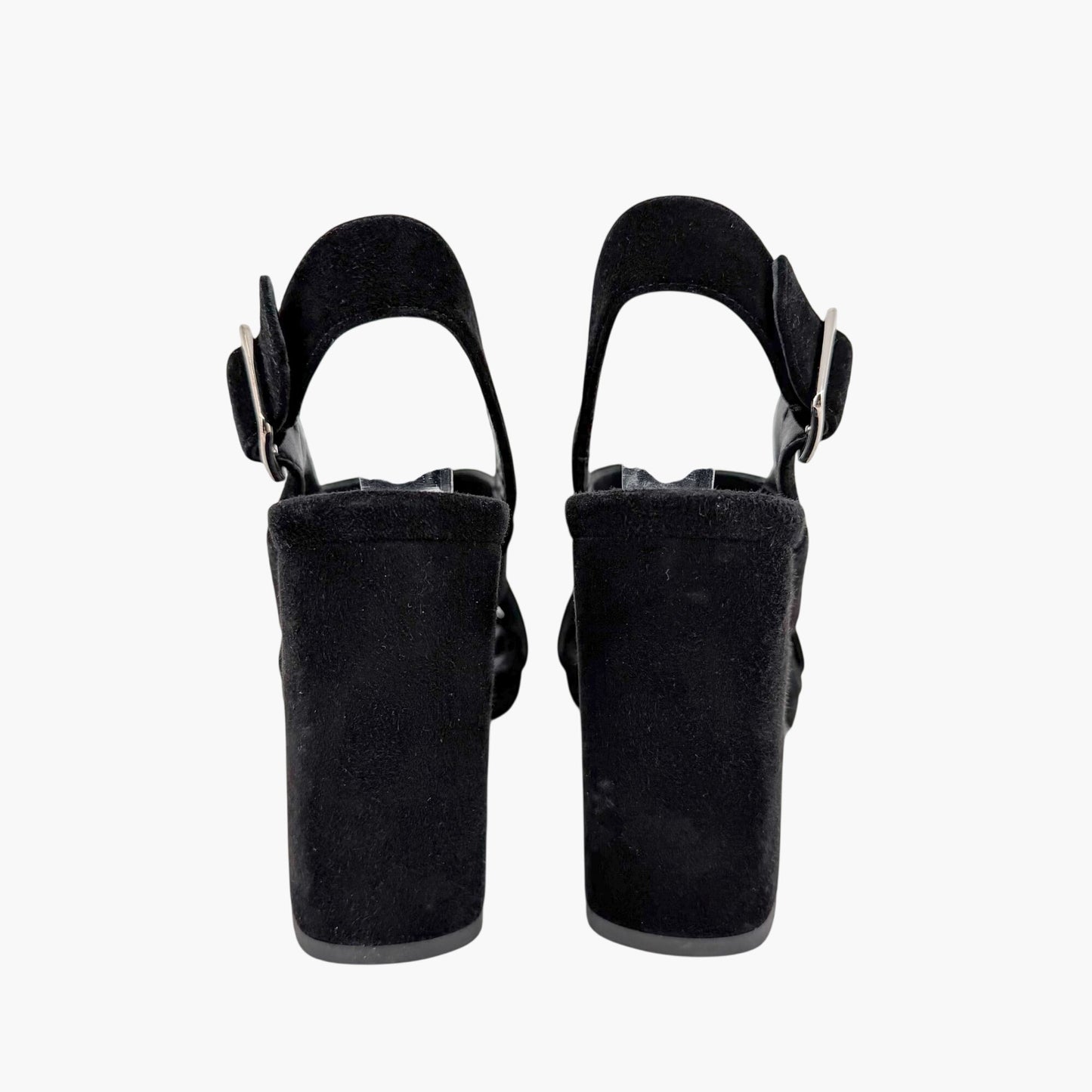 Prada Cross Strap Platform Sandals Black Suede Size 37.5