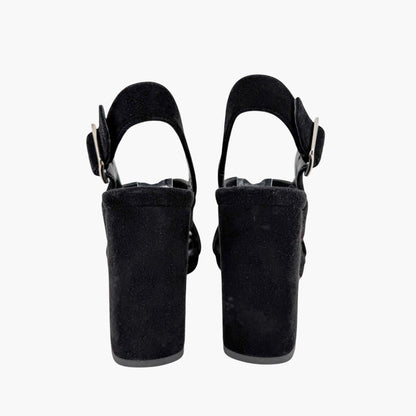 Prada Cross Strap Platform Sandals Black Suede Size 37.5