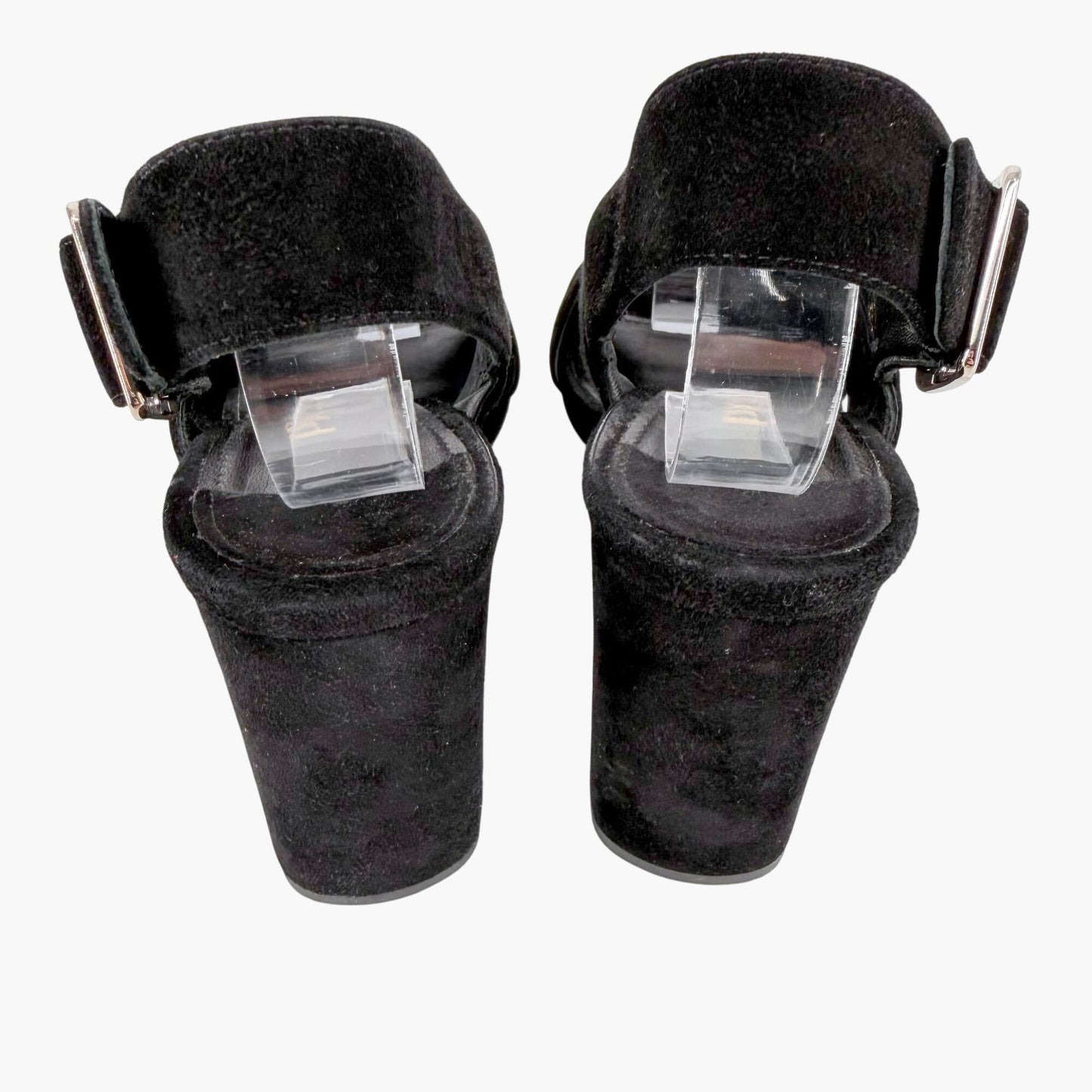 Prada Cross Strap Platform Sandals Black Suede Size 37.5