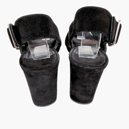 Prada Cross Strap Platform Sandals Black Suede Size 37.5