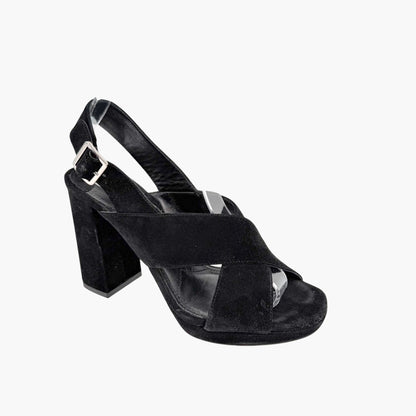 Prada Cross Strap Platform Sandals Black Suede Size 37.5