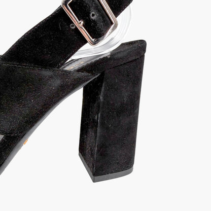 Prada Cross Strap Platform Sandals Black Suede Size 37.5