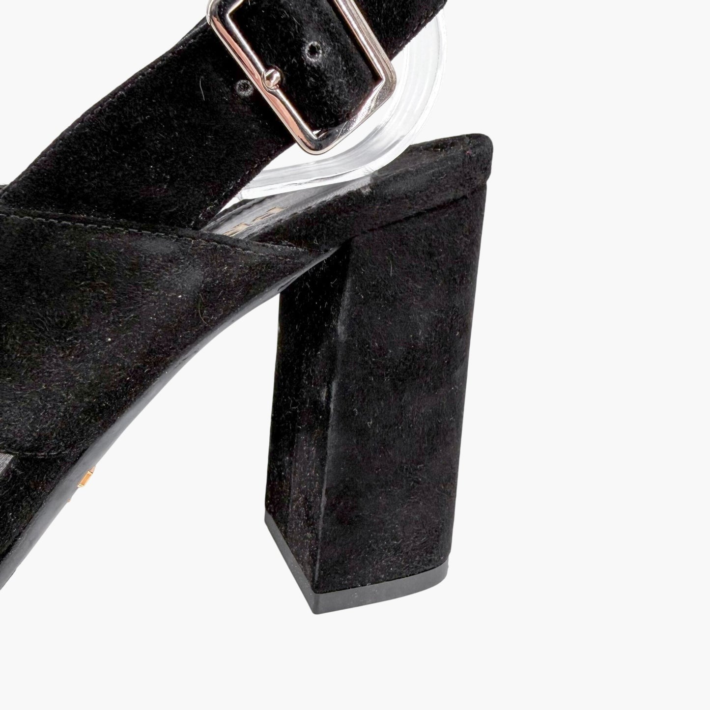 Prada Cross Strap Platform Sandals Black Suede Size 37.5