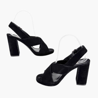Prada Cross Strap Platform Sandals Black Suede Size 37.5
