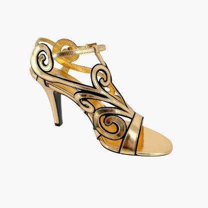 Prada Baroque Caged Sandals in Metallic Gold Leather Size 37.5