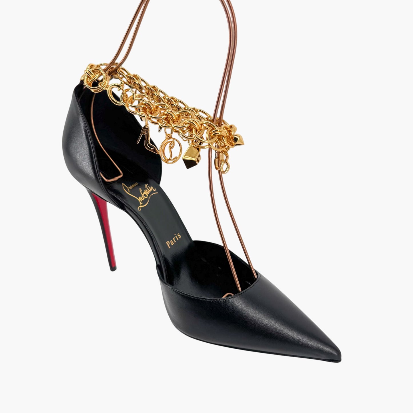 Christian Louboutin Gourmi Charm Anklet Pumps in Black Leather – Size 39.5