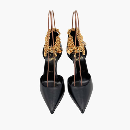 Christian Louboutin Gourmi Charm Anklet Pumps in Black Leather – Size 39.5