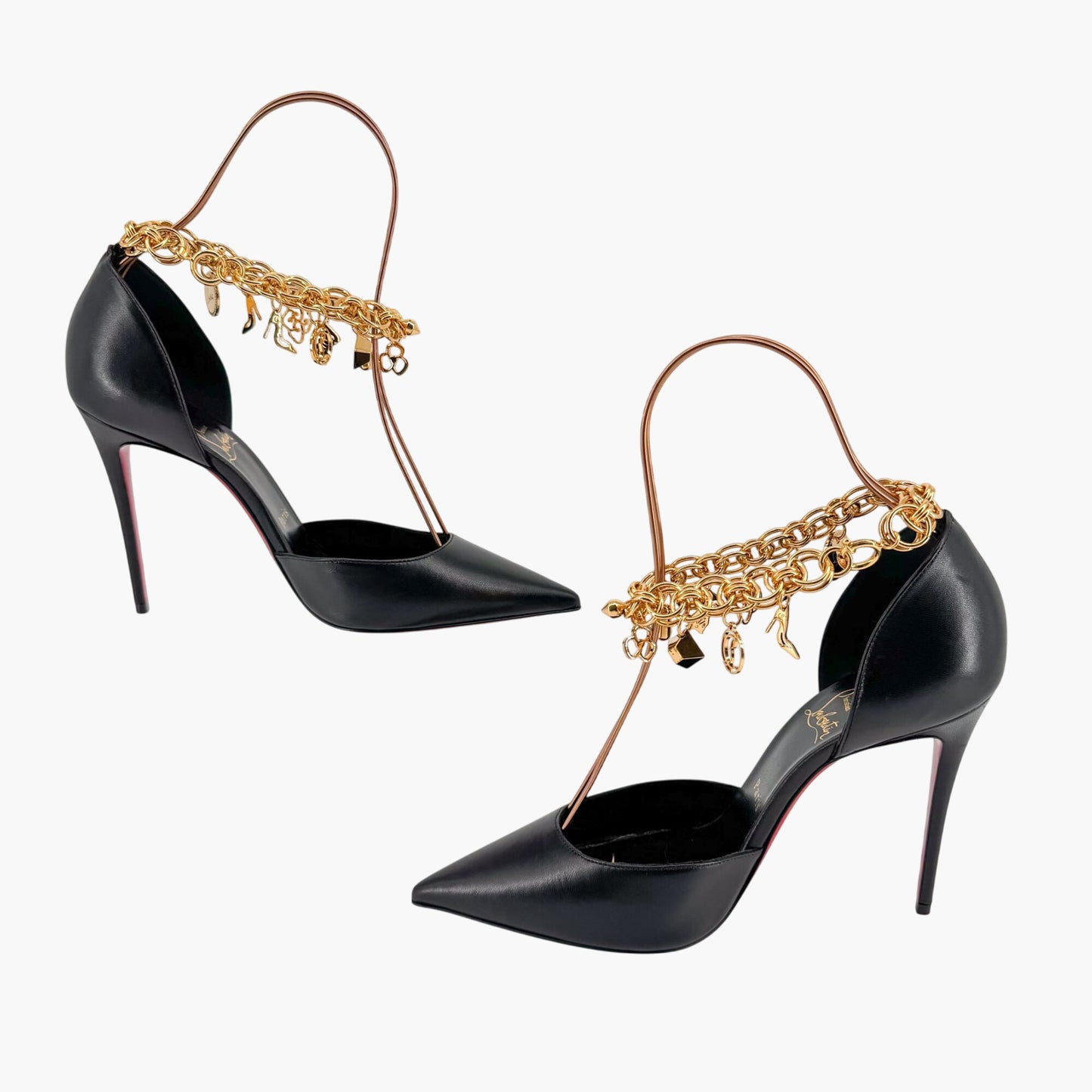 Christian Louboutin Gourmi Charm Anklet Pumps in Black Leather – Size 39.5