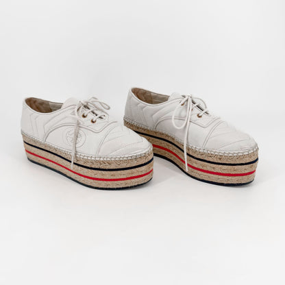 Gucci Pilar White Leather GG Platform Espadrilles Size 37